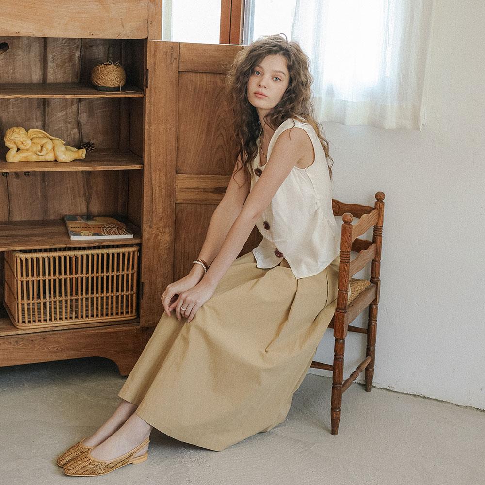 Peulaudeumali Pm_Cotton Blend Flare Skirt_Beige