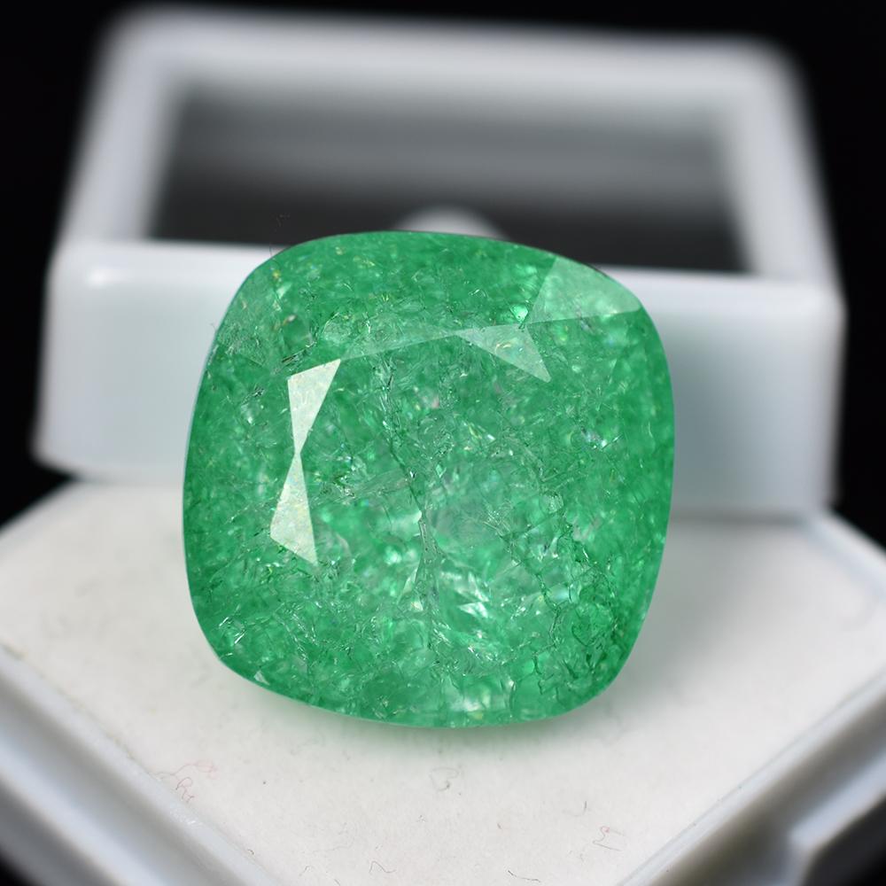 Natural Square Cushion Colombian Green Emerald 28.20 Ct Certified Gemstone