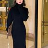 Rollkragen frauen Kleid Langarm Pullover Kintted Kleider Frauen Hohe Taille Schlank Herbst Winter Pullover Stricken Lange Robe Neue