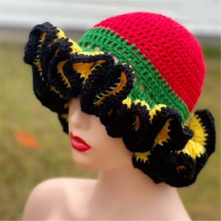 Handcrochet Bucket Hat for Women with Patchwork Ruffle Trim Elegant Fisherman Hat Photography Travel Floppy Bucket Hat