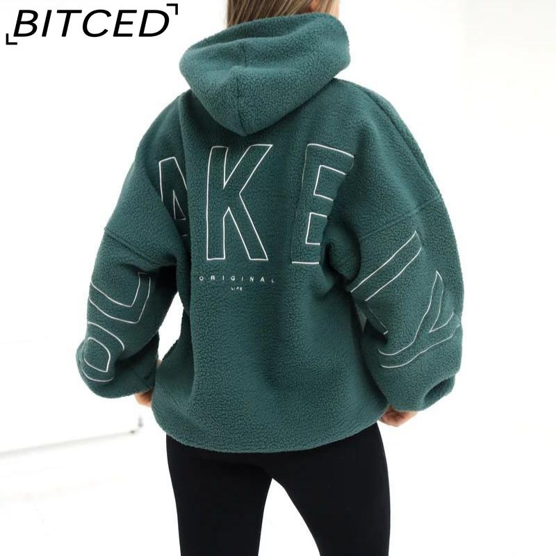 

BITCED Fleece-lined jacket with embroidered puffed-stitch detailing Autumn/Winter collection from trendy streetwear brand Thickened hooded sweatshirt M