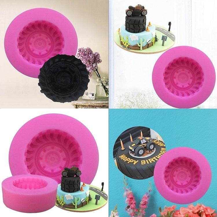 Round Tire Shape Silicone Mold Fondant Cake Decorating Tools 3D Car Wheels Chocolate Molds LS