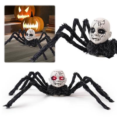 Halloween Face Spider Ornament Sound Activated Halloween Spider Decorations Halloween Hairy Spider Haunted House Prop