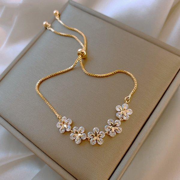 Koreanische Leichte Luxus Opal Tulpenblumen Armbänder Für Frauen Elegantes Zirkon Perlen Rose Verstellbares Charm Armband Modeschmuck
