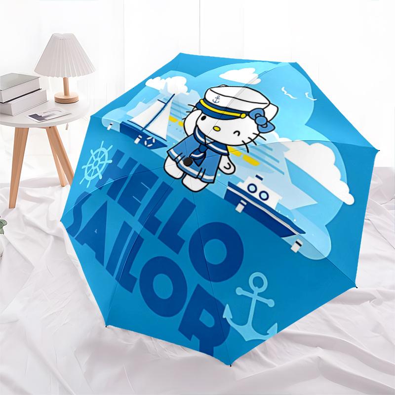 

1pc Hello Kitty Sailor Automatic Opening/Closing Umbrella - Portable Three-Fold Design with 8-Bone Iron Frame - Outdoor, Gift for Fans, Travelers, Eve