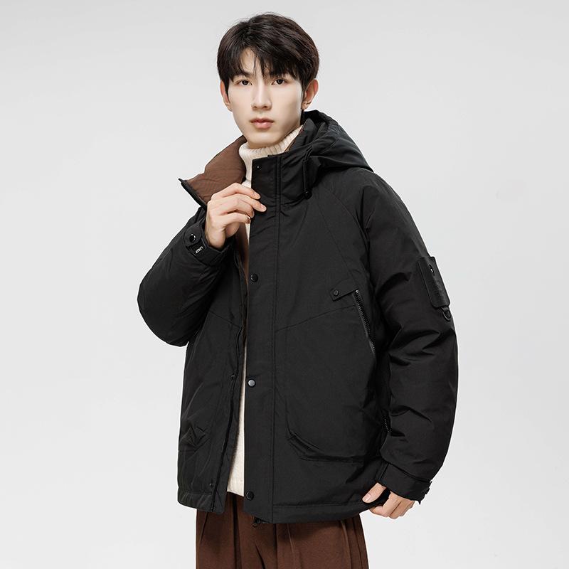 

Down jacket men s winter new trendy brand solid color white duck down thickened and warm can be opened two cargo coats and jackets men s clothing M
