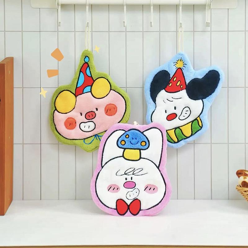 Cartoon Elephant Animal Hand Towels for Kitchen Hanging Cloth Rag Kids Hand Towels Absorbent Bathroom Coral Velvet Handkerchief