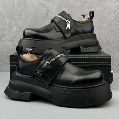 Plateau Leder Herren Schwarz Lässig Trend Vielseitig Britisch Erhöhend Großer Kopf Sneakers Derby Schuhe