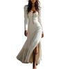 Women's Fashion Western Buttoned Gathered Long Sleeve Sexy Maxi Dress