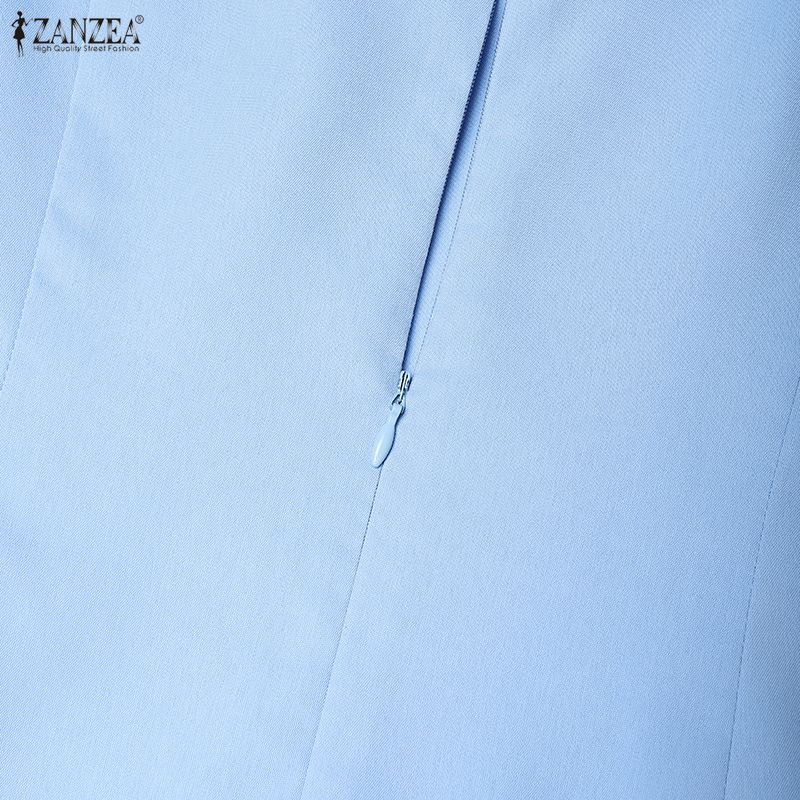 ZANZEA Damen Elegantes Lässiges Rundhals Sommerkleid mit Kurzen Ärmeln