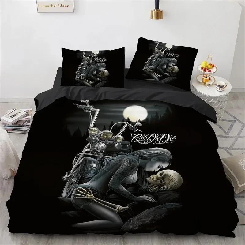Skull Girl Day Dead Bride Dark Color Roses Bedding Set Boys Girls Twin Queen Size Duvet Cover Pillowcase Bed Kids Adult