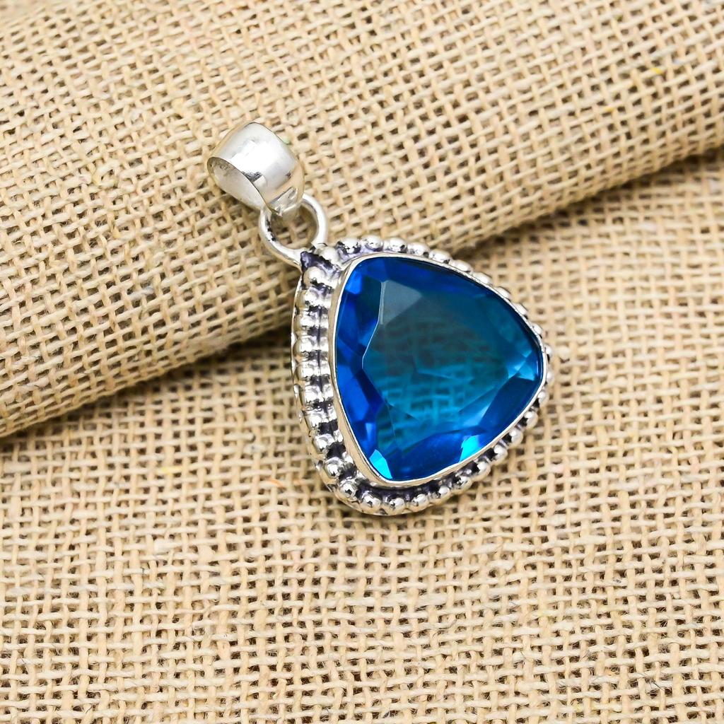 Blue Topaz Gemstone Handmade 925 Sterling Silver Jewelry Pendant For Wedding Gift