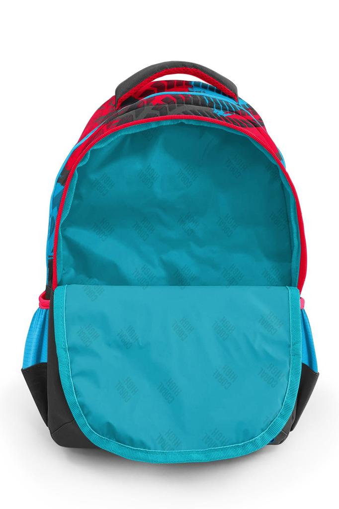 Coral High Kids Grau Blau Rennwagen gemusterter Schulrucksack mit drei Fächern 23652