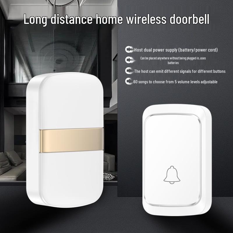 Battery-Powered Wireless Doorbell: No Plug-In, Waterproof, Long-Range Smart Call Button for Homes & Elderly Users