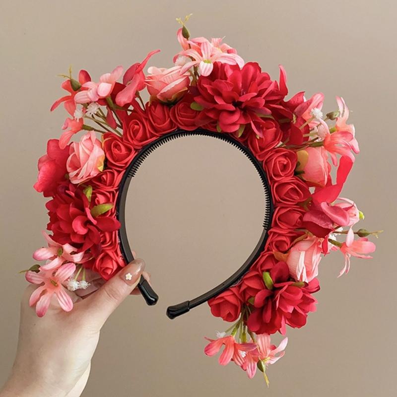 Adjustable Silk Flower Headband Beautiful Flower Hairband Accessory Lovely Flower Embellished Hair Decoration