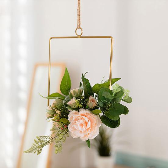 Yousheng Floral Hoop Wreath, Metal Wall Hanging with Flower Decor, Durable Wear-Resistant Floral Hoop Wreath, for Garden Balcony Windowsill