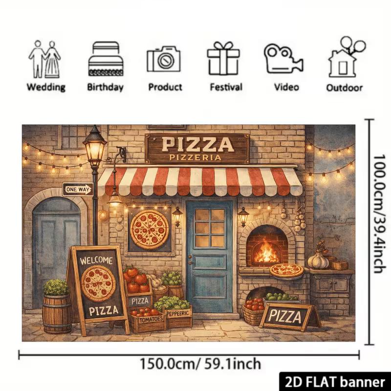 2D Pizzeria Backdrop Vintage Pizza Shop Photography Background