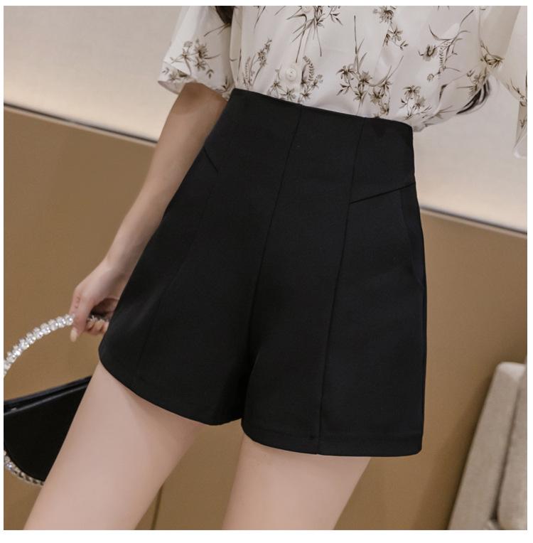 2024 Women's High-Waist A-Line Black Suit Shorts - Spring To Autumn Wear, Loose, Slimming, Wide-Leg