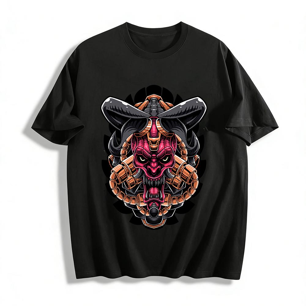 Mechanical Oni Print Trendy Cool Short Sleeve T-Shirt Pure cotton T-shirt XXS