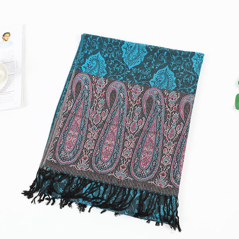 Ethnic Style Cashew Scarf Air Conditioner Large Shawl Scarf Dual-Purpose Jacquard Fringed Spring And Summer Long Cotton Scarf Women