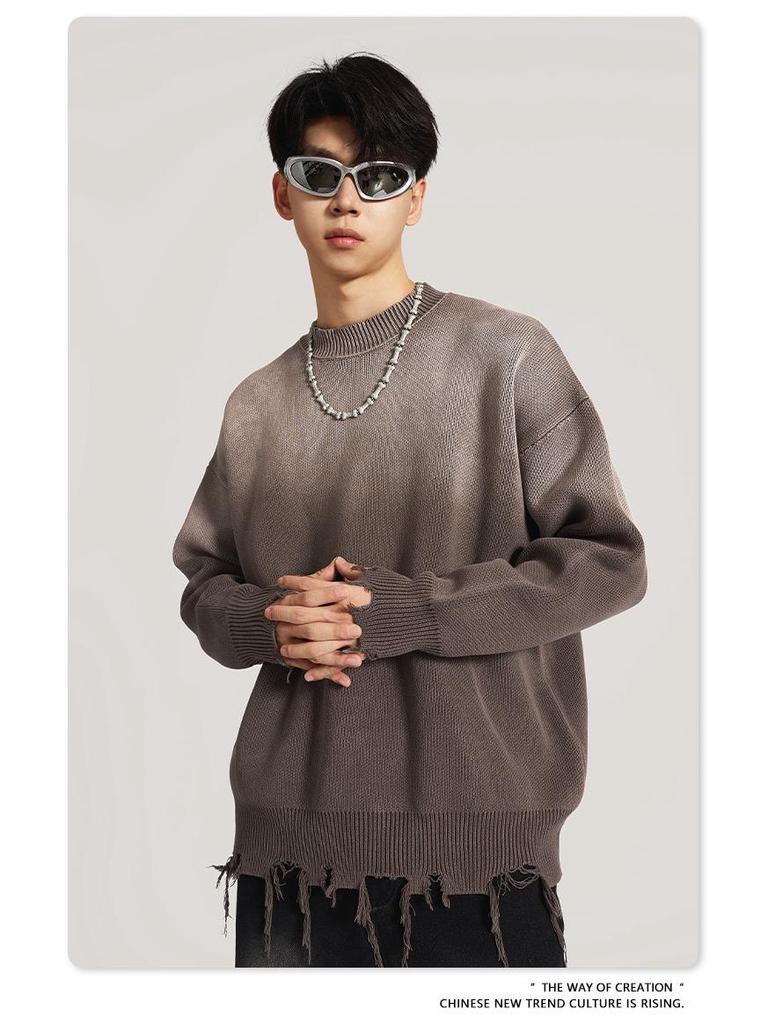 BE Men's American Retro Gradient Knit Sweater - Autumn/Winter Collection