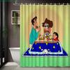 Crayon Shin-Chan & Friends School Uniform & Robot Statue Scene 2D Print Waterproof Shower Curtain, Blue & Yellow Bathroom Decor