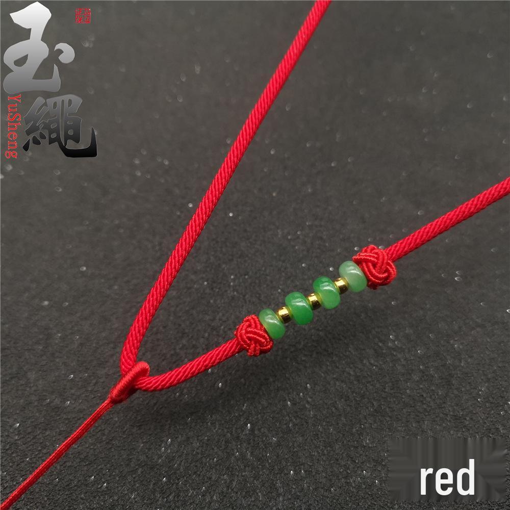 High-Grade Green Jade Braided Necklace Rope with Agate Crystal Pendant