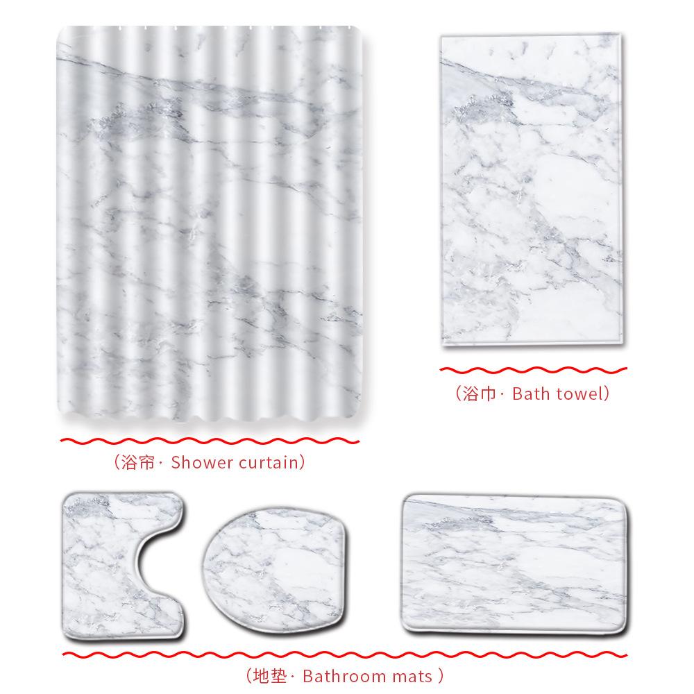 Marble Bathroom Shower Curtain Bath Towel Floor Mat Five-Piece Set Bathroom Toilet Carpet Shower Foot Mat