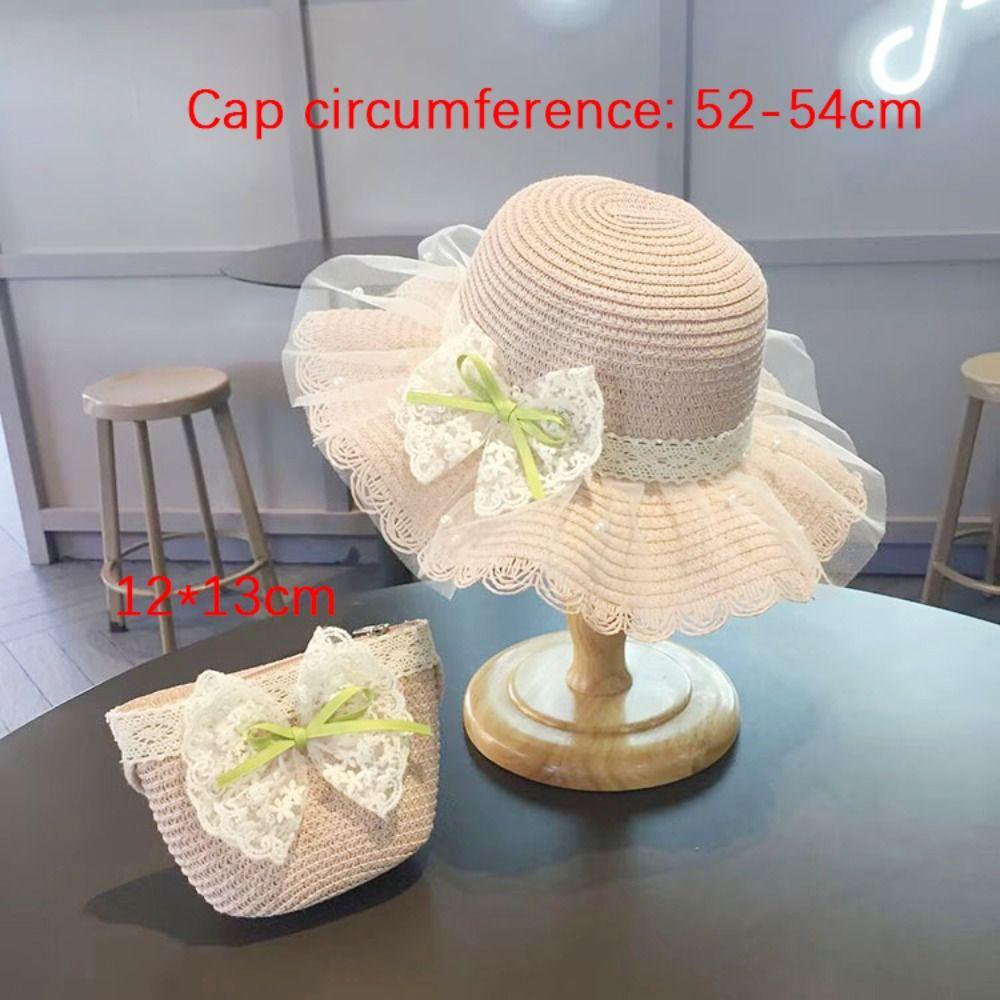 Wide Brim Children Straw Hat Lace Beach Bucket Cap New Beach Sun Hats  Beach