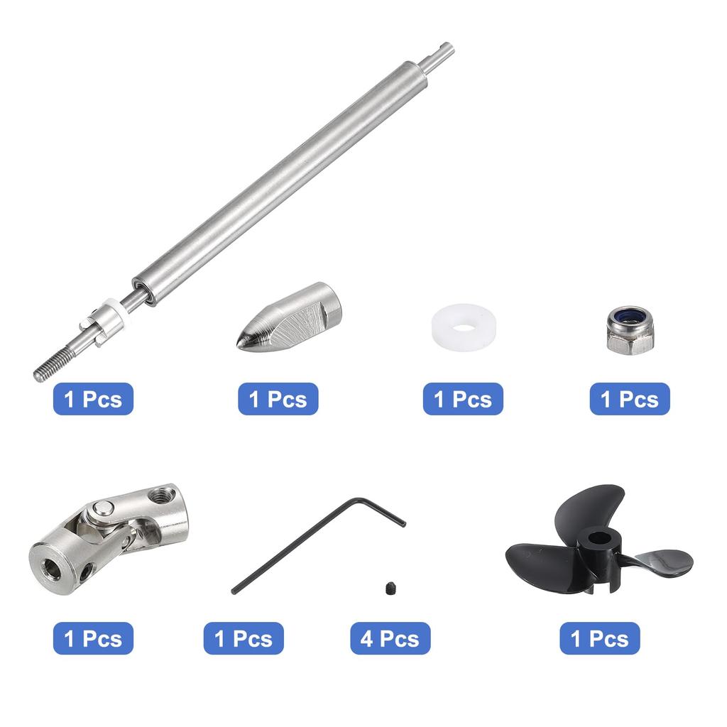 uxcell RC Boat Drive Shaft W Propeller and Universal Joint Assembly Kit, 130mm L Shaft, 80mm L Sleeve, 36mm D Three Propeller, 5mm Motor Shaft