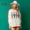 Women Sweatshirt Sequin Cartoon Pattern Slit Hem Round Neck Long Sleeves Christmas Style New Year Party Performance Top