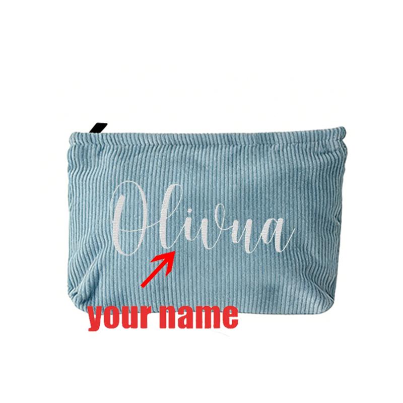 Personalized Embroidered Corduroy Makeup Bag Letter Toiletry Cosmetic Pouch Bridesmaid Proposal Gift Custom Makeup Bag for Women