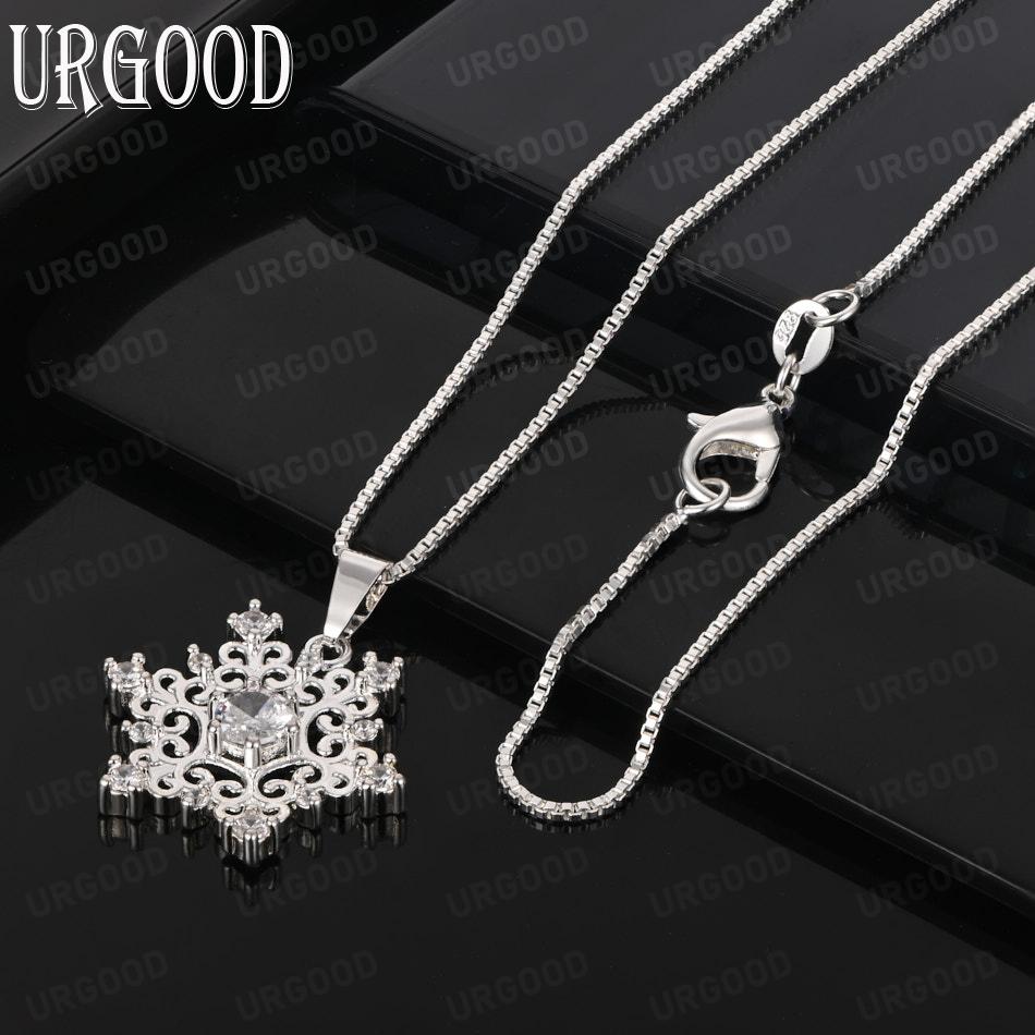 925 Sterling Silver Snowflake AAA Zircon Pendant Necklace Fashion Wedding Jewelry