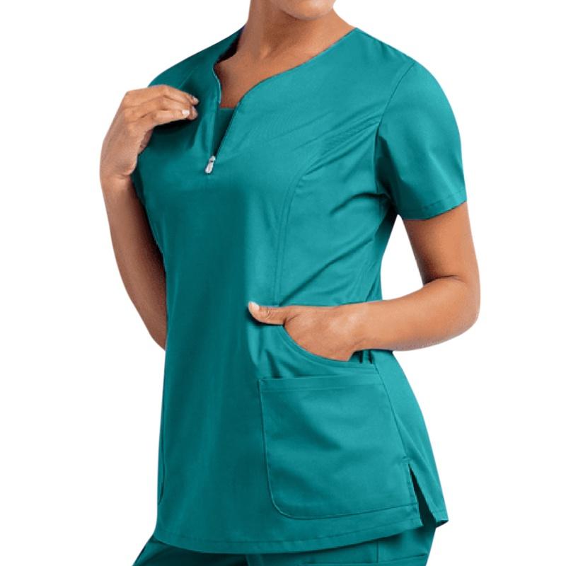 Nurse Uniform for Men Women Nursing Short Sleeve V-neck Blouse Scrubs Tops with Pocket Working Protective Clothes