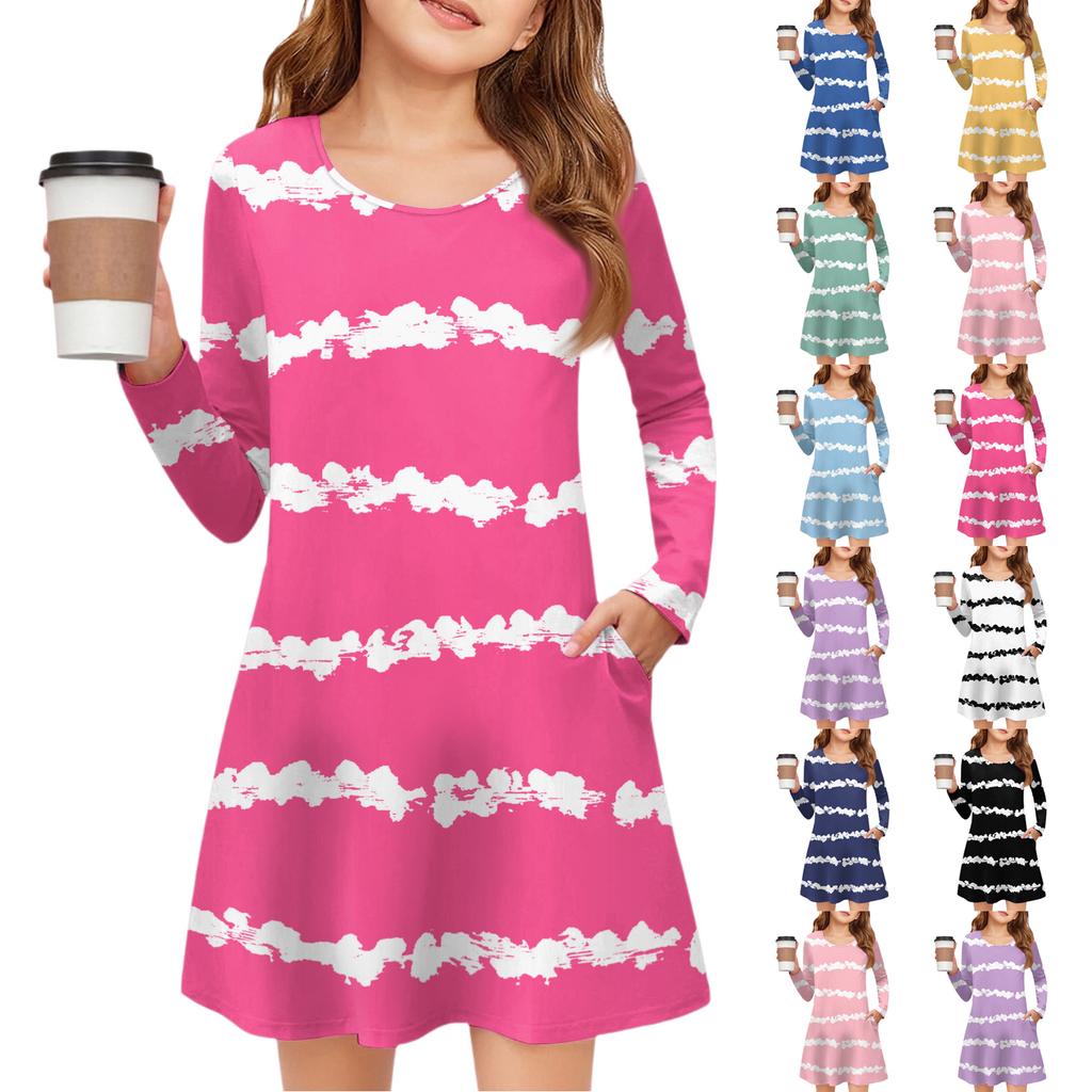 Платье с длинным рукавом для девочек - Платье с цветными карманами