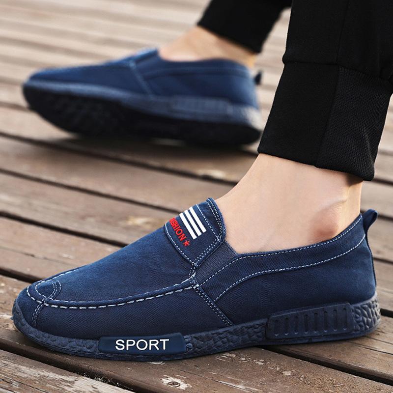 

Весенняя, осенняя и летняя парусиновая обувь Мужская обувь Старая пекинская тканевая обувь Мужская одинарная обувь Мужская ленивая обувь с плоской подошвой Туфли для доски Повседневная обувь 40 синий