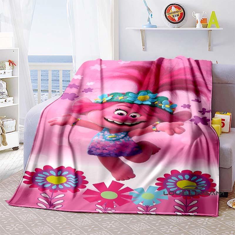The Kawaii PoppyTrolls World Tour Themed Flannel Blanket Is Perfect for Kids, Teens, and Fans. It's a Great Bed Blanket or Sofa