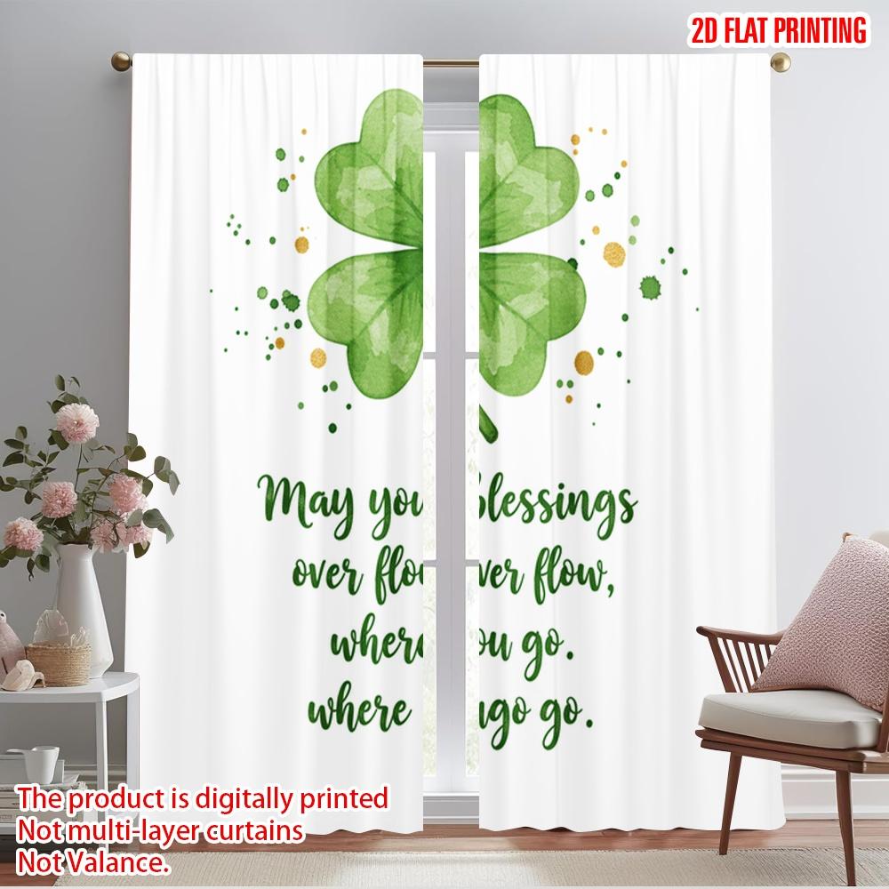 

2pcs 2D flat printing Window Curtains Lucky Clover Blessings Flow Polyester Without Electricity Birthday Party Perfect for 52.50×116.00 CM 2pcs