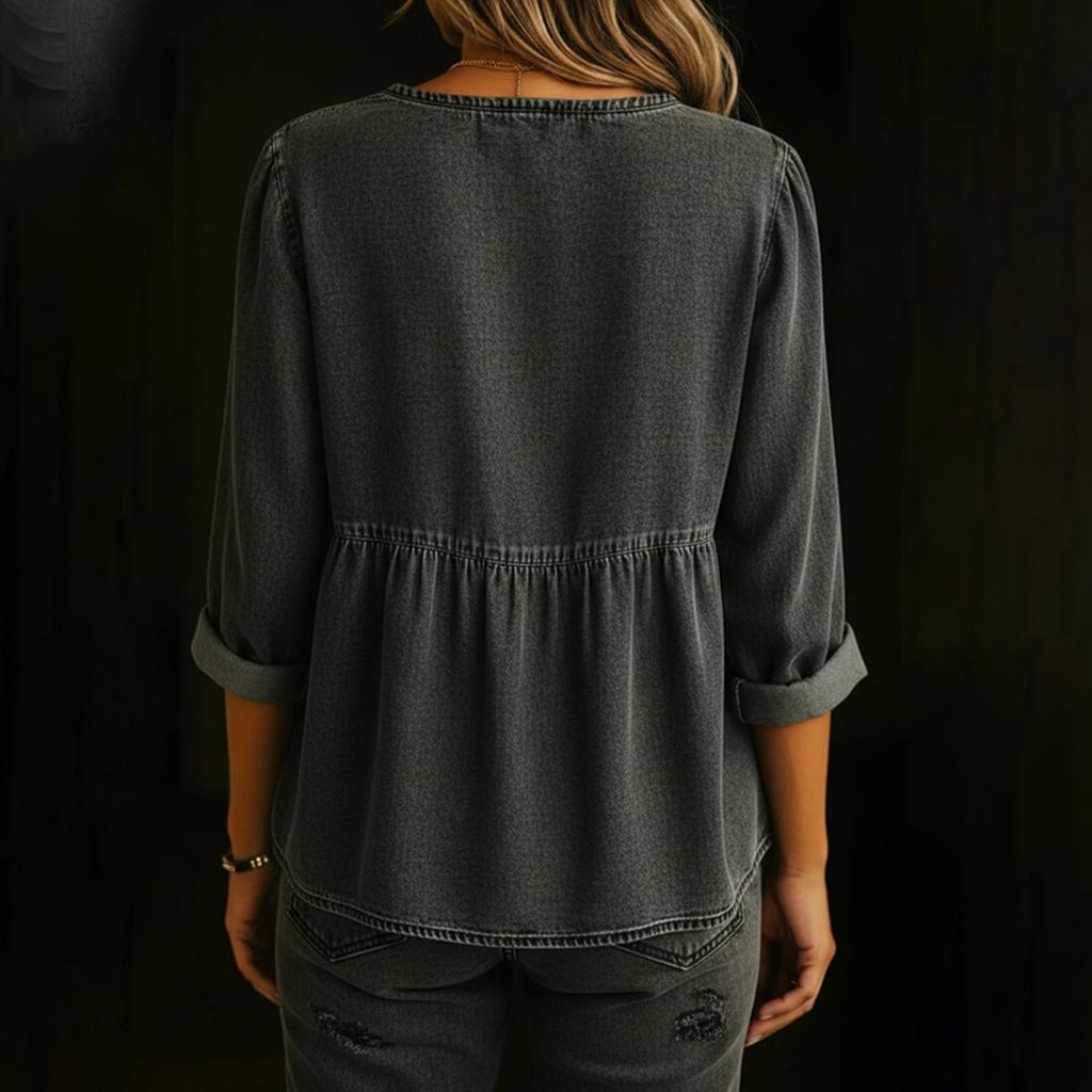 Women’s Loose Fit Casual Button Down Blouse Long Sleeve V Neck Relaxed Fit Shirt Top for Everyday Wear