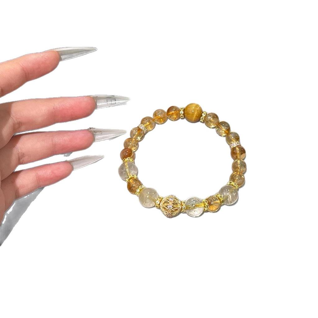 Women's Natural Yellow Tower Crystal Bracelet: Wenwan Style with Golden Tiger's Eye & Golden Rutilated Quartz