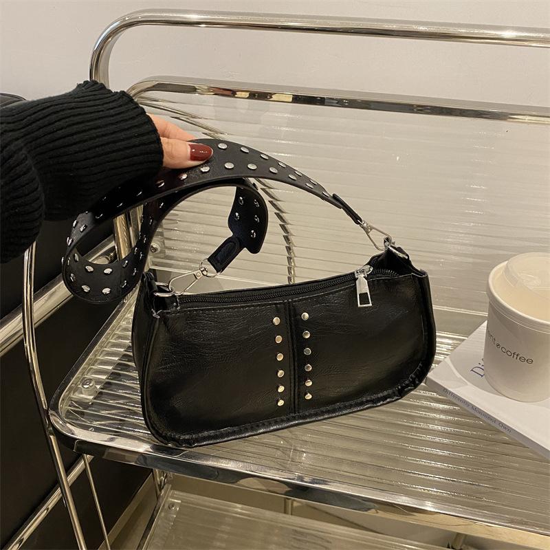 

Модная универсальная швейная линия, персонализированная сумка под мышкой, женская, с широким плечевым ремнем, для поездок на работу, для шопинга, повседневная, нишевая, однотонная плечевая сумка чёрный