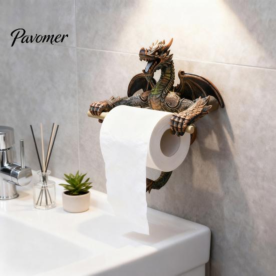 Bathroom Dragon Decoration Flying Roll Paper Holder Winged Wall Mount Toilet Gothic Resin Statue Towel Dispenser Storage Rack