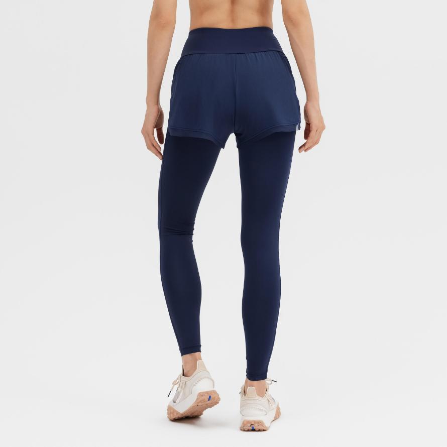 DECATHLON DOMYOS Comfortable Breathable Elasticated Fake Two Sports Pants Women's Navy Blue
