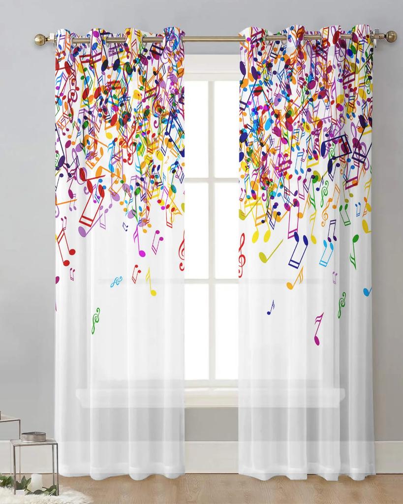 Muzyka Nuta Muzyczna Kolorowe Tiulowe Zasłony Do Dekoracji Salonu Kuchni Szyfonowe Dekoracje Okienne Woal Przezroczysta Zasłona