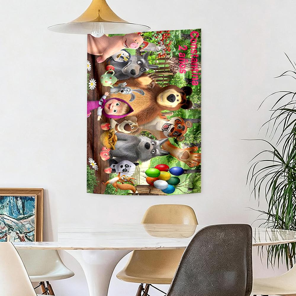 Masha Bear Wall Decor Tapestry Art For Pet Memorial Birthdaywedding Party Backdrop Family Gift