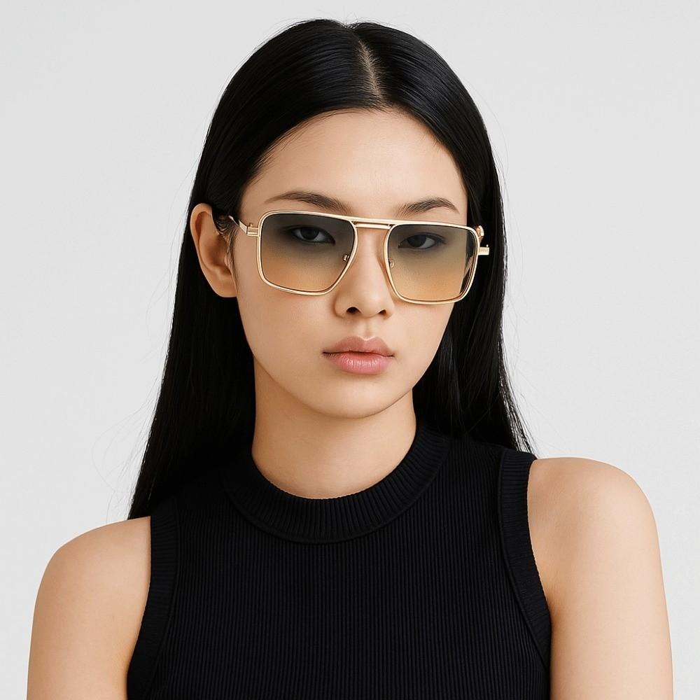 Punk Double Beam Sun Glasses Big Frame Men Eyewear Personalized Square Sunglasses  Unisex