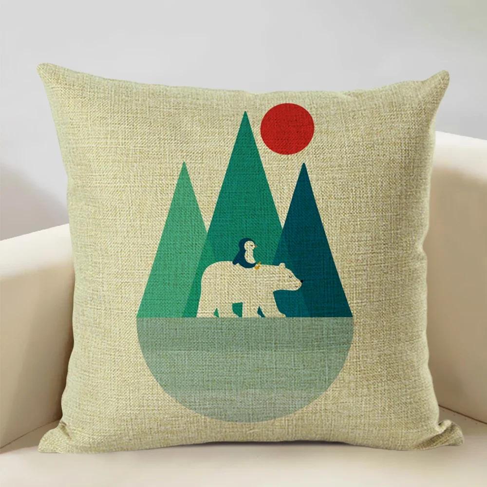 Animal Cushion Cover Linen Pillowcase Decorative Sofa Pillow Cover Home Decor Hedgehog Fox Bear Pillow Cases CM