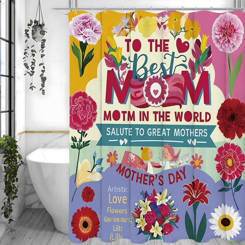 Glad Morsdag Collage Floral Text Duschdraperi, Dekorativt Duschdraperi för Badrum, Vattentätt Duschdraperi med Krokar
