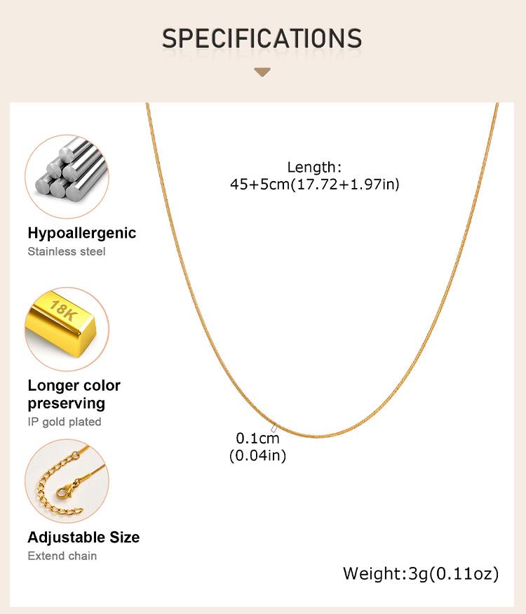 Minimalistische Schlangenkette Halskette, Anlaufgeschützt 18K Vergoldeter Edelstahl Dünn Vielseitig Basis Layering Schmuck