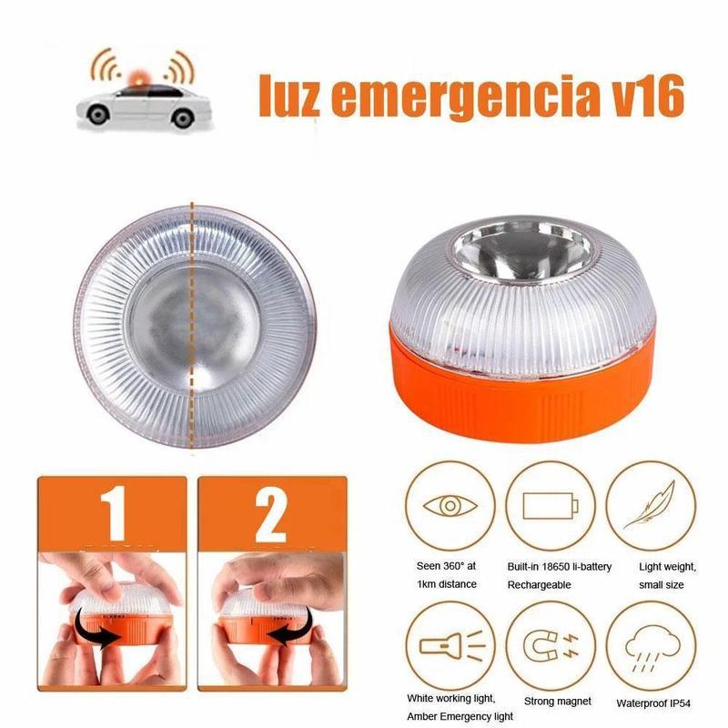 Boxed Spanish V16 Car Warning Light LED White Rechargeable Emergency Light Battery Charging Yellow Flash Flashing Traffic Light